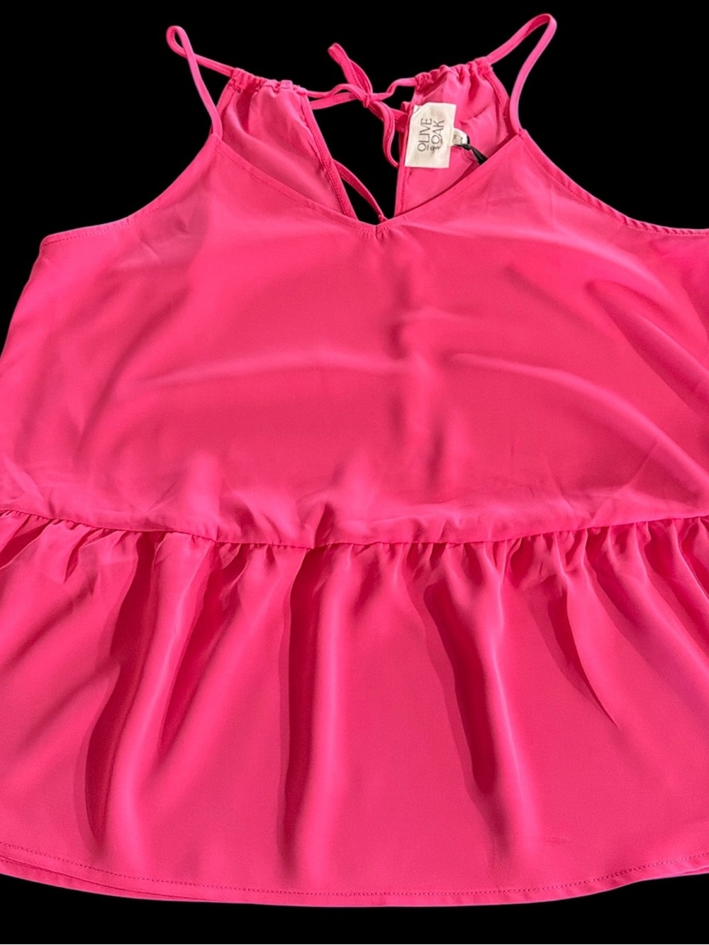 Olive & Oak woman Hot Pink Spaghetti Strap Peplum V-Neck Blouse Medium NWT